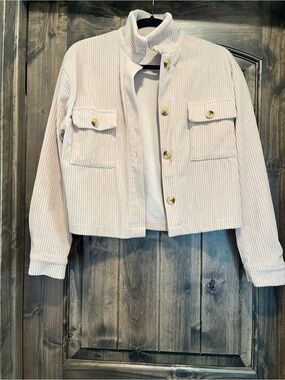 Cropped Corduroy Button-Up Jacket